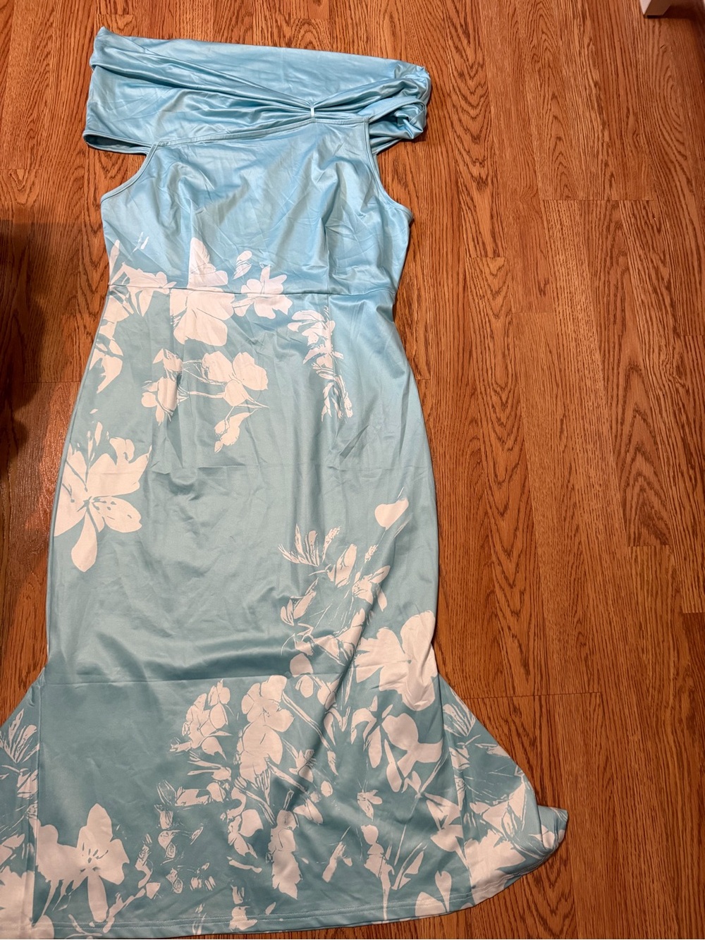 Light Blue Floral One-Shoulder Maxi Dress XL